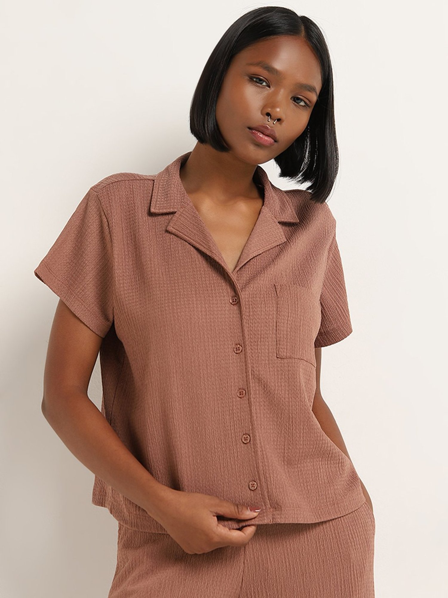 Superstar by Westside Dusty Rose Crinkle-Textured Shirt