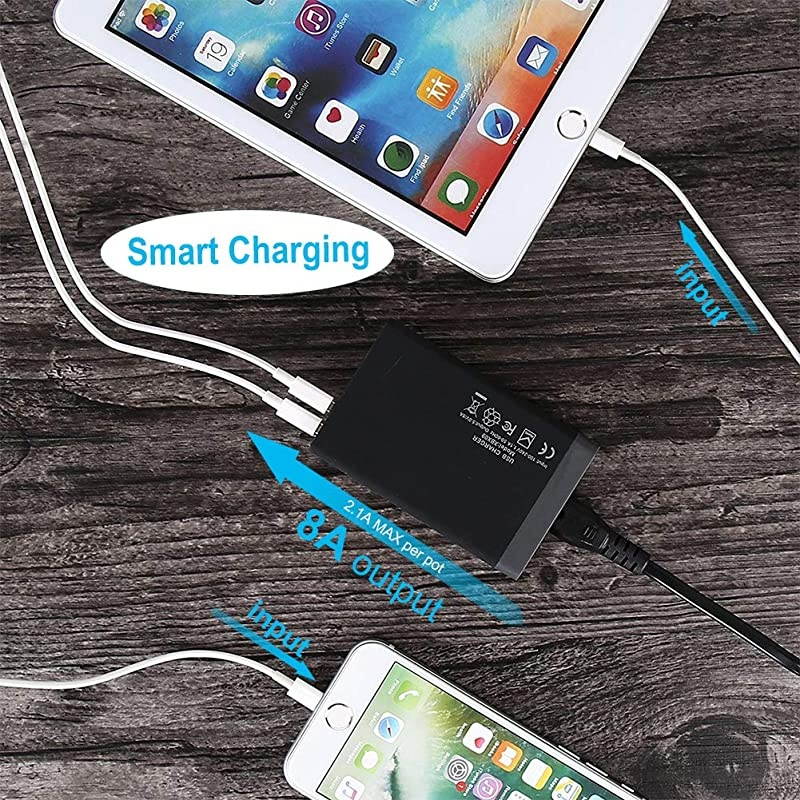Port USB Wall Charger 40W 8A, 5 Port Desktop USB Charging Station for ple Devices, Travel Portable USB Charger for Cell Phone, Tablet