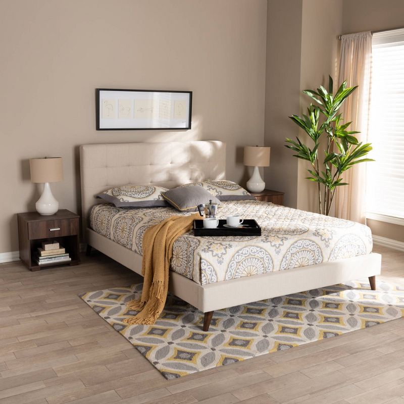 Full Maren Walnut Platform Bed Beige - Baxton Studio