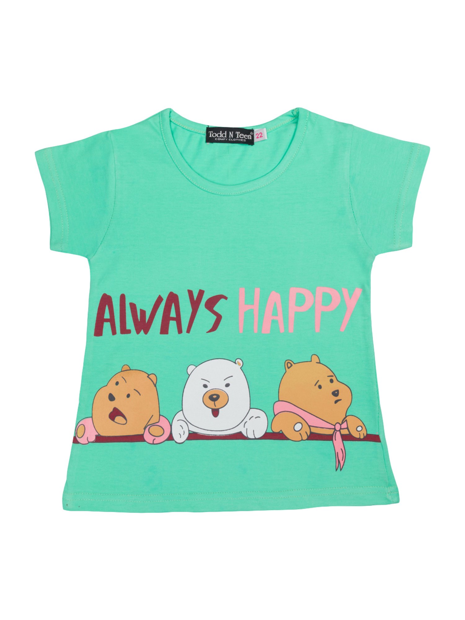 Todd N Teen Kids Sea Green Cotton Printed T-Shirt & Capris