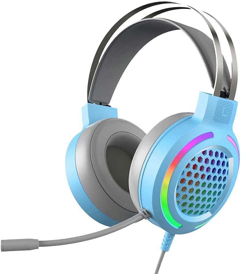 Gaming Headset with 7.1 Surround Sound,PC Lightweight Headset with Noise Canceling Mic,Bass Surround,Soft Memory Earmuffs,Rainbow LED Backlit for PC,PS4,Xbox One Controller(Adapter Not Included)(Pink)