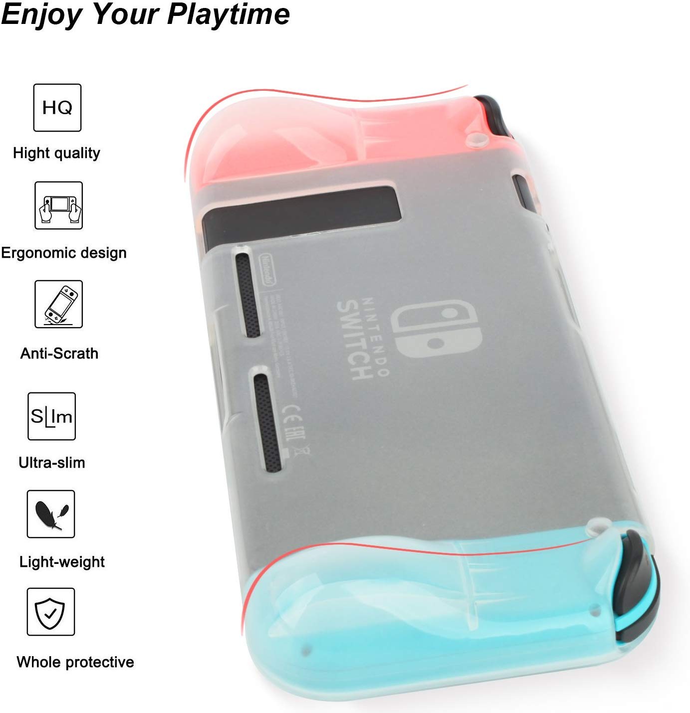 Protective Case Cover for Nintendo Switch Comfortable Soft TPU Grip Case and Ergonomic Anti-Scratch Shock-Absorption Cover for Nintendo Switch 2017 with 8 Thumb Grips Caps