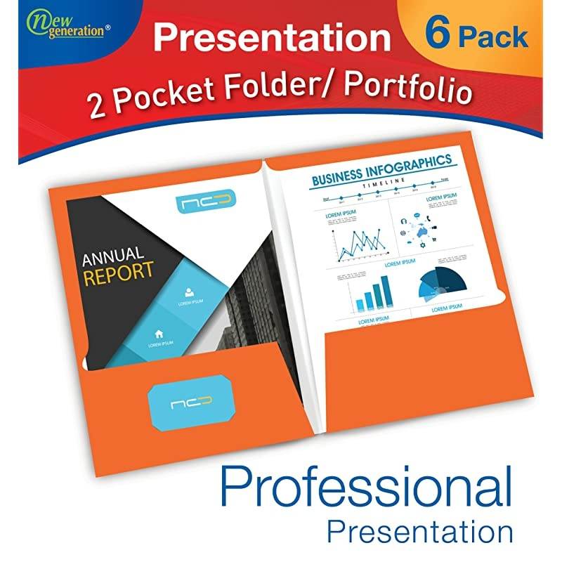 2 Pocket Presentation FolderPortfolio Heavy Duty Paper UV Glossy Laminated 6 Folders Per Pack in a Display Box Orange