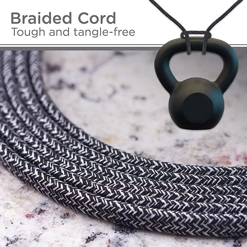 42841T1 Designer 3 Extension 2 Prong Strip Extra Long 8 Ft Power Flat Plug Fabric Braided Cord SlidetoClose Safety Outlets 42841 8 ft BlackGray 8 ft