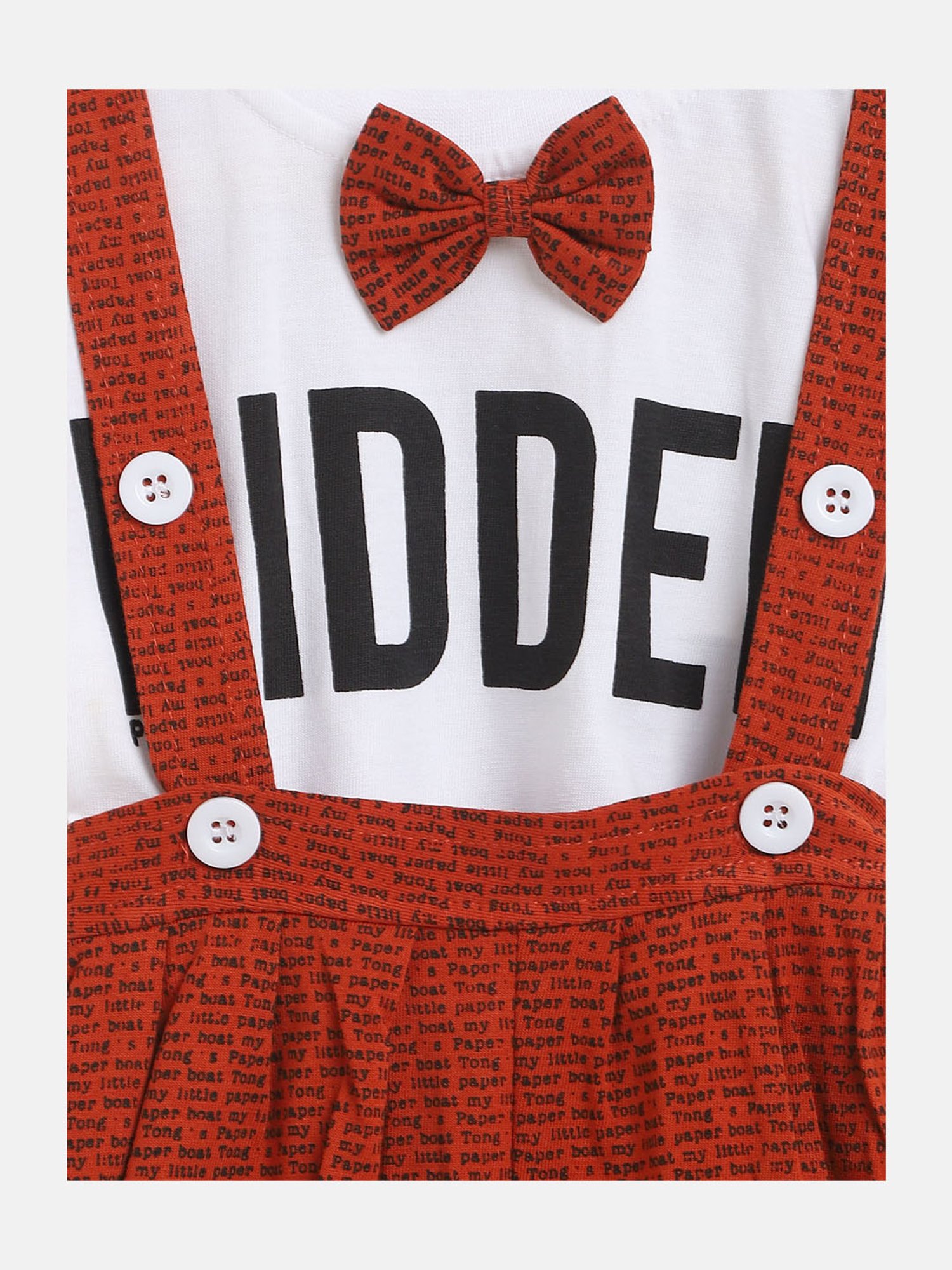 Li'l Tomatoes Kids White & Red Printed T-Shirt with Dungaree