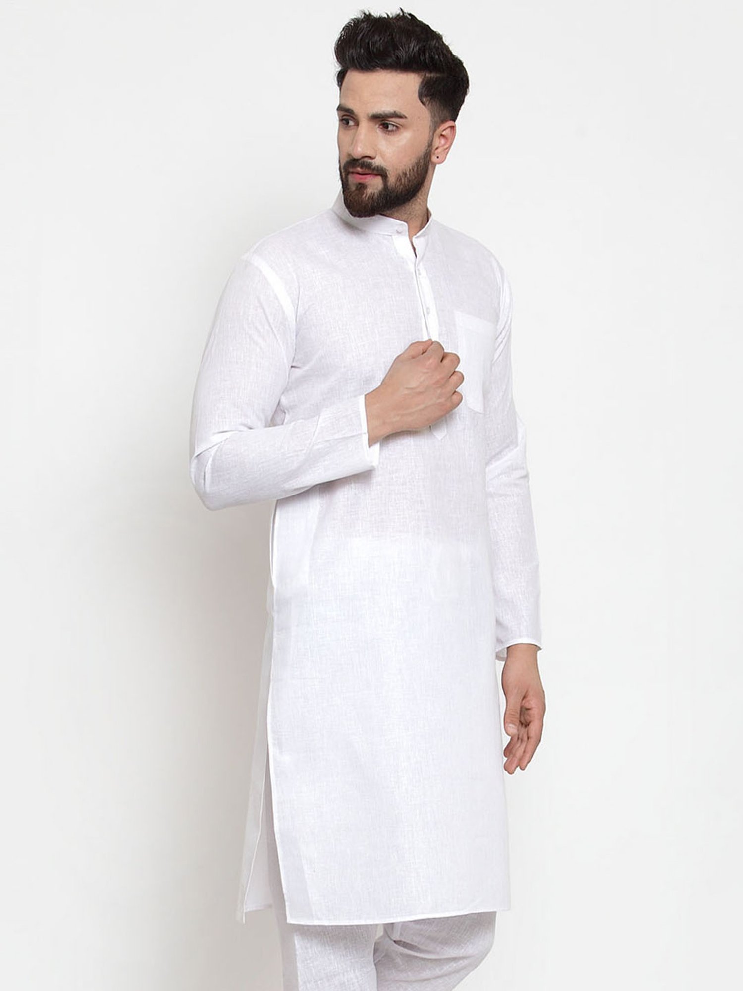 Jompers White Cotton Regular Fit Self Pattern Kurta