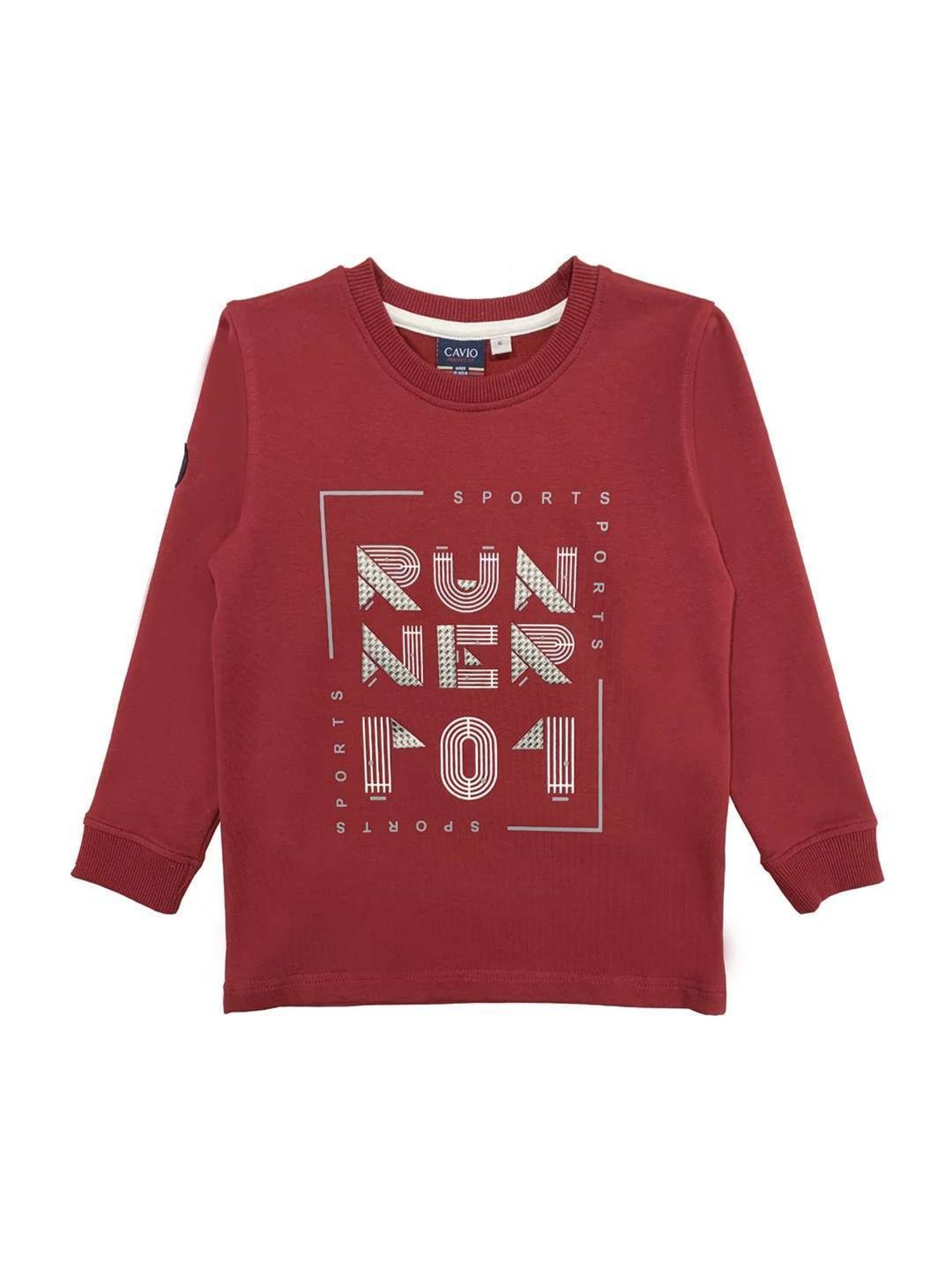 Cavio Kids Maroon Printed Full Sleeves T-Shirt