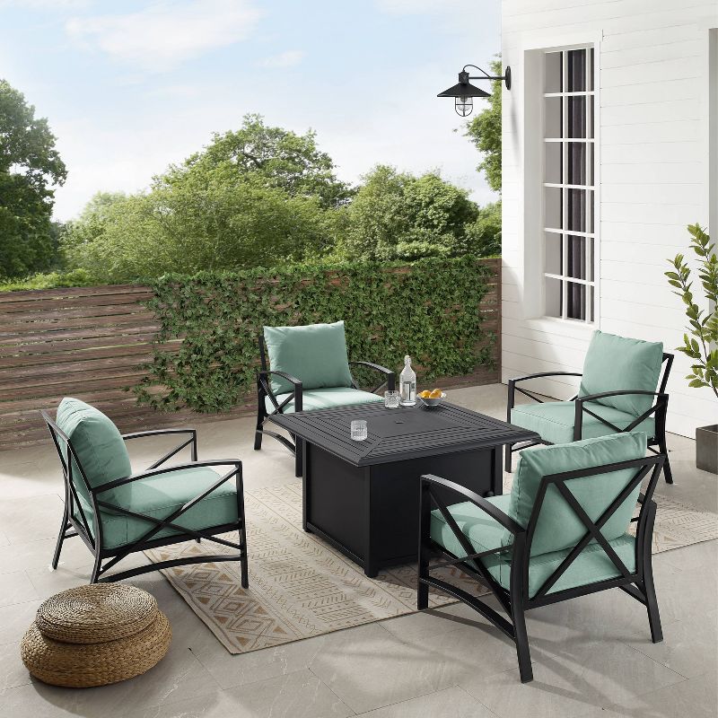 Kaplan 5pc Outdoor Conversation Set with Dante Fire Table & 4 Arm Chairs - Mist - Crosley