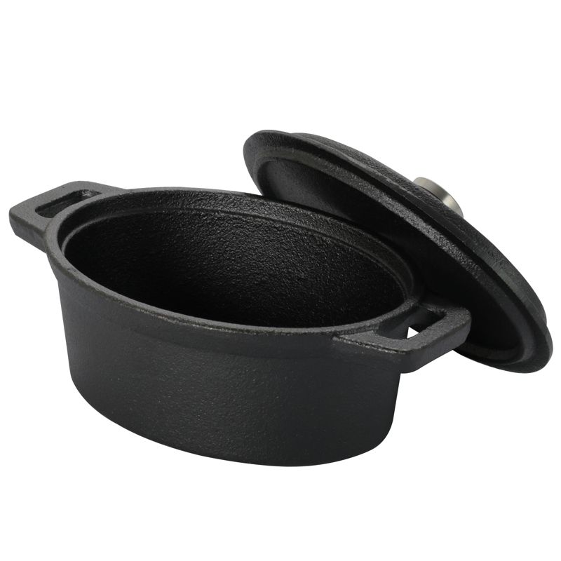 Gibson Home 11 Ounce Campton Mini Oval Cast Iron Casserole Dutch Oven with Wood Base
