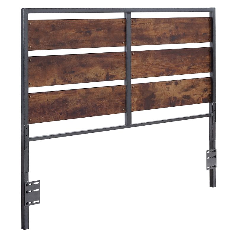 Queen Size Metal and Wood Panel Headboard Brown - Saracina Home