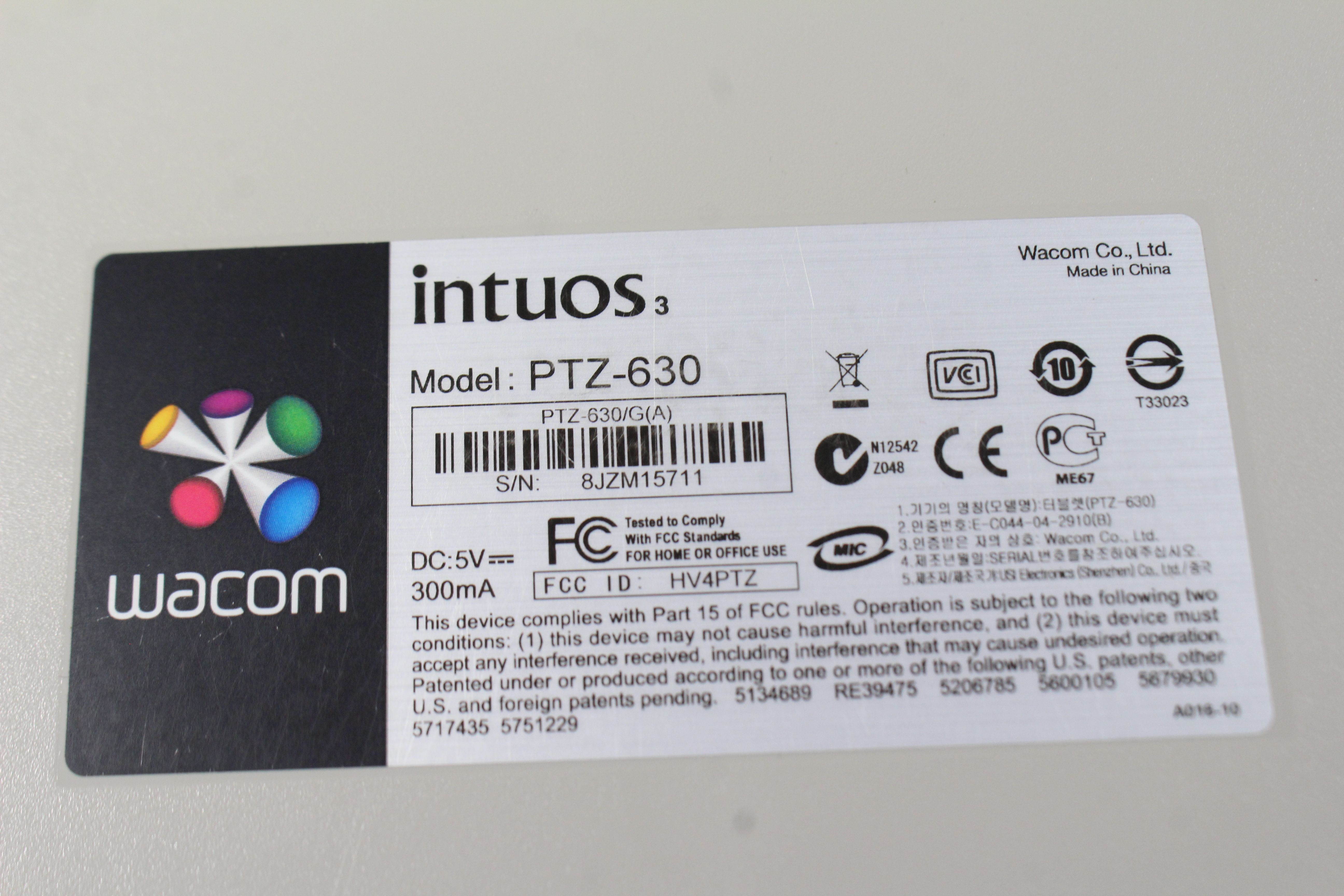 Wacom Intuos 3 PTZ-630 6x8 USB Graphics Drawing Tablet PTZ630+I No Pen and Mouse Included