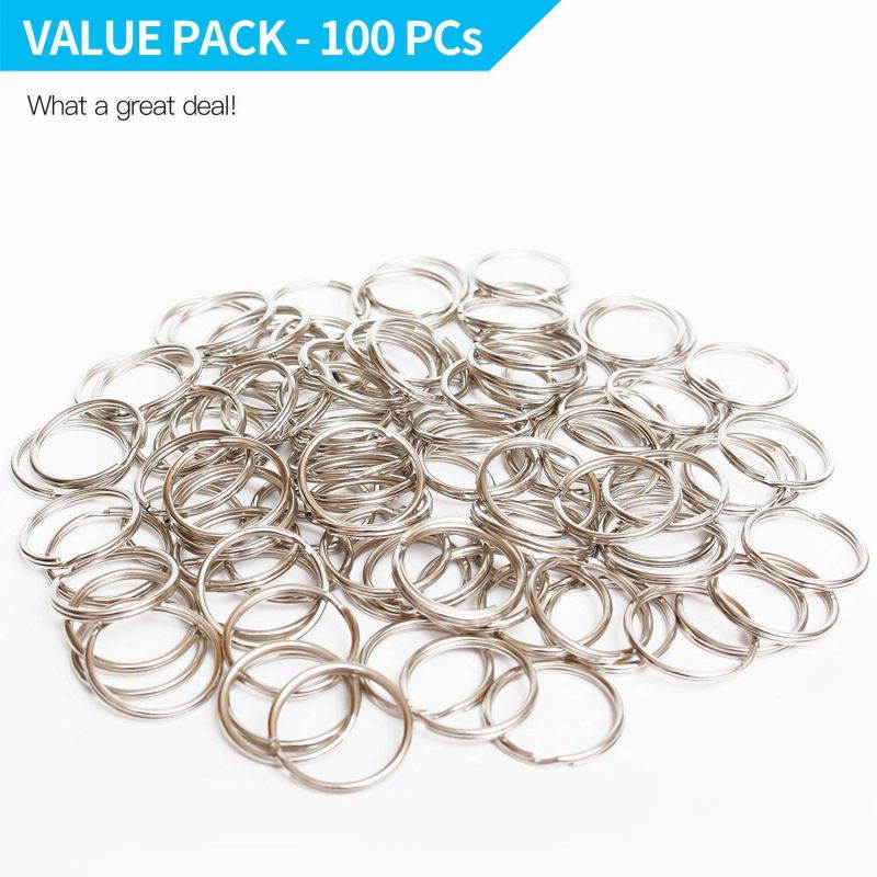 Prudance 100PCS Lead Free Nickel Plated Steel Round Split Ring Key Rings - Bulk Pack of 100-1" 25mm Diameter