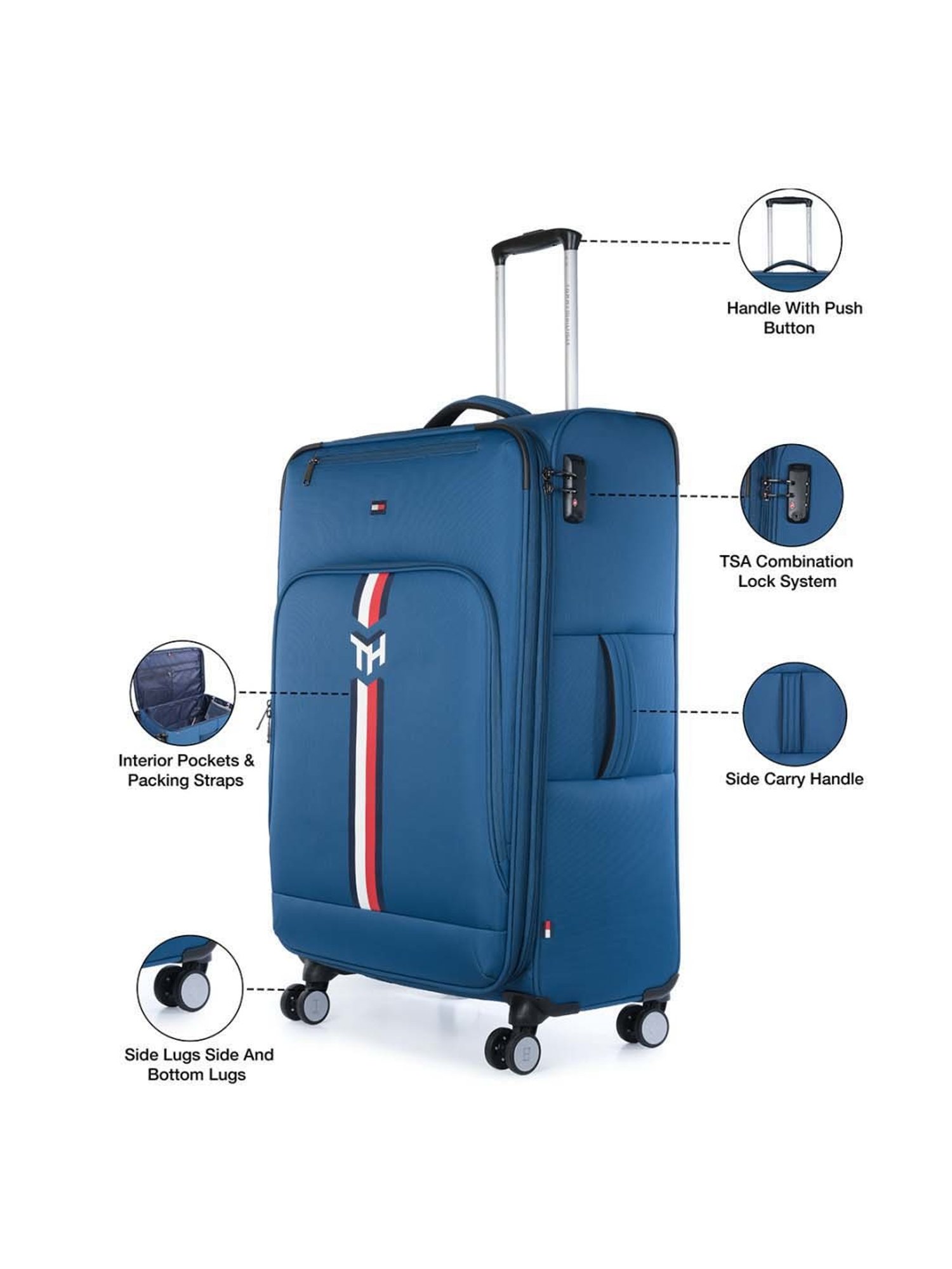 Tommy Hilfiger Kingsville Blue Printed Medium Soft Trolley Bag - 41 cm