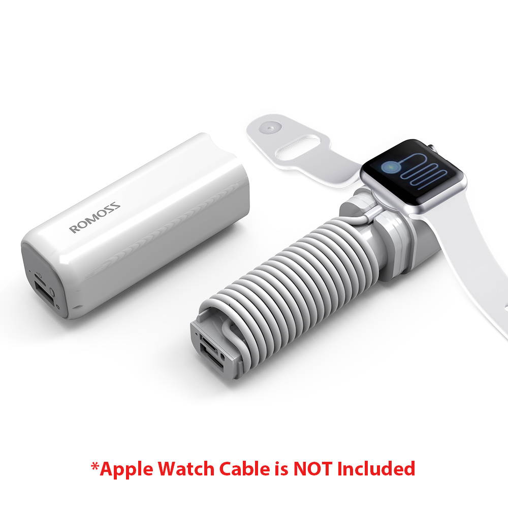 ROMOSS Apple Watch Charger, 3250mAh Portable Charger for All Apple Watch Series, Dual Port 2A Output for iPhone X/8 Plus/8/7Plus/7/6 Plus/6S and more USB devices-White (Apple Watch Cable Not Included)