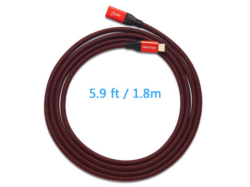 RIITOP USB C Extension Cable 6 ft, USB 3.1 Type-C Gen2 10Gbps Male to Female Extender Cord Support Charging & Data for Nintendo Switch, MacBook Pro, Dell XPS