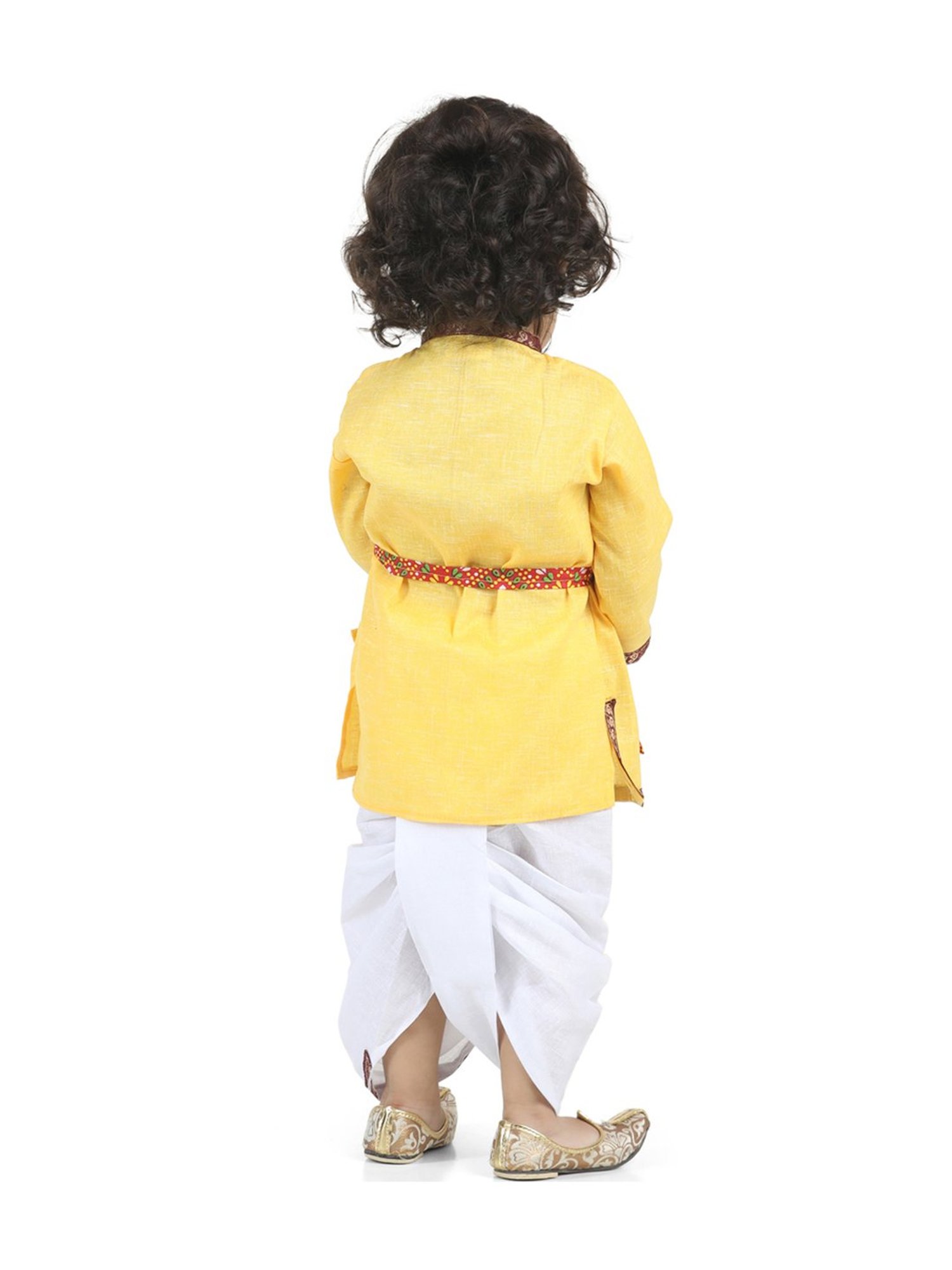BownBee Kids Yellow Cotton Patch Work Kurta & Dhoti