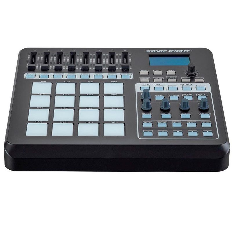 Monoprice SRP200 USB Pad Controller with 16 RGB Velocity and Pressure Sensitive Pads and 8 Assignable Sliders, 5 Assignable Knobs - Stage Right Series