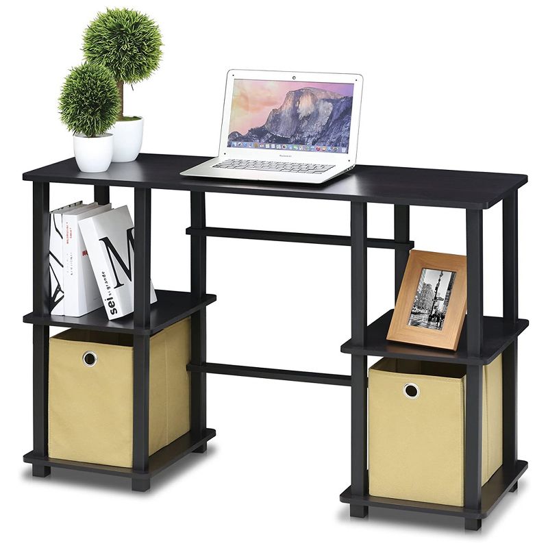Furinno Turn-N-Tube Rectangular Home Office Computer Desk Work Station with 2 Storage Bins and 2 Organizational Shelves, Espresso