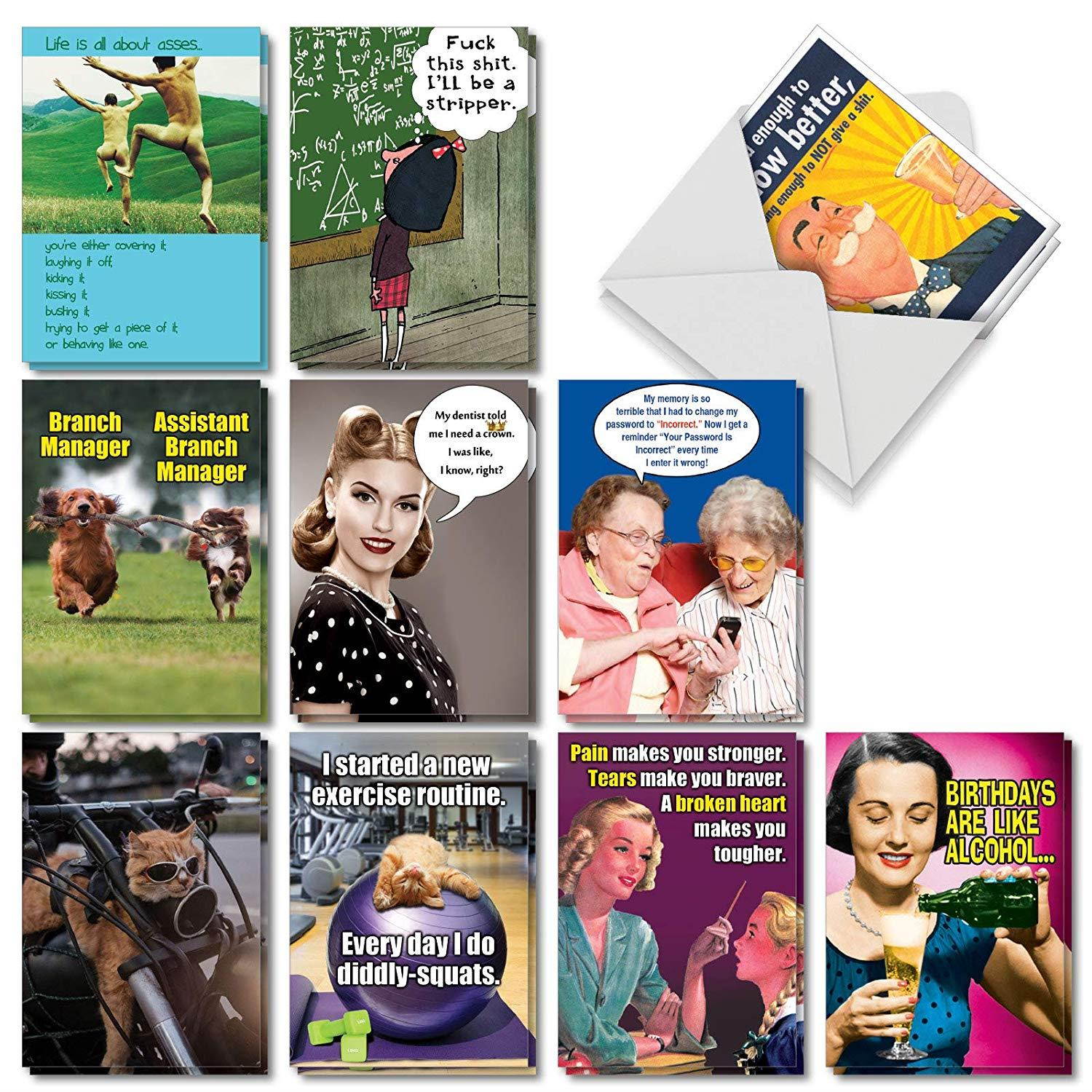 A Very Funny Birthday: Assorted Box of 20 Hysterical Birthday Cards Featuring the Absolute Best Humor Cards Ever, of All Time, Envelopes - Adult Humor (10 Designs, 2 Cards Per Design) AC5979BDG-B2x10