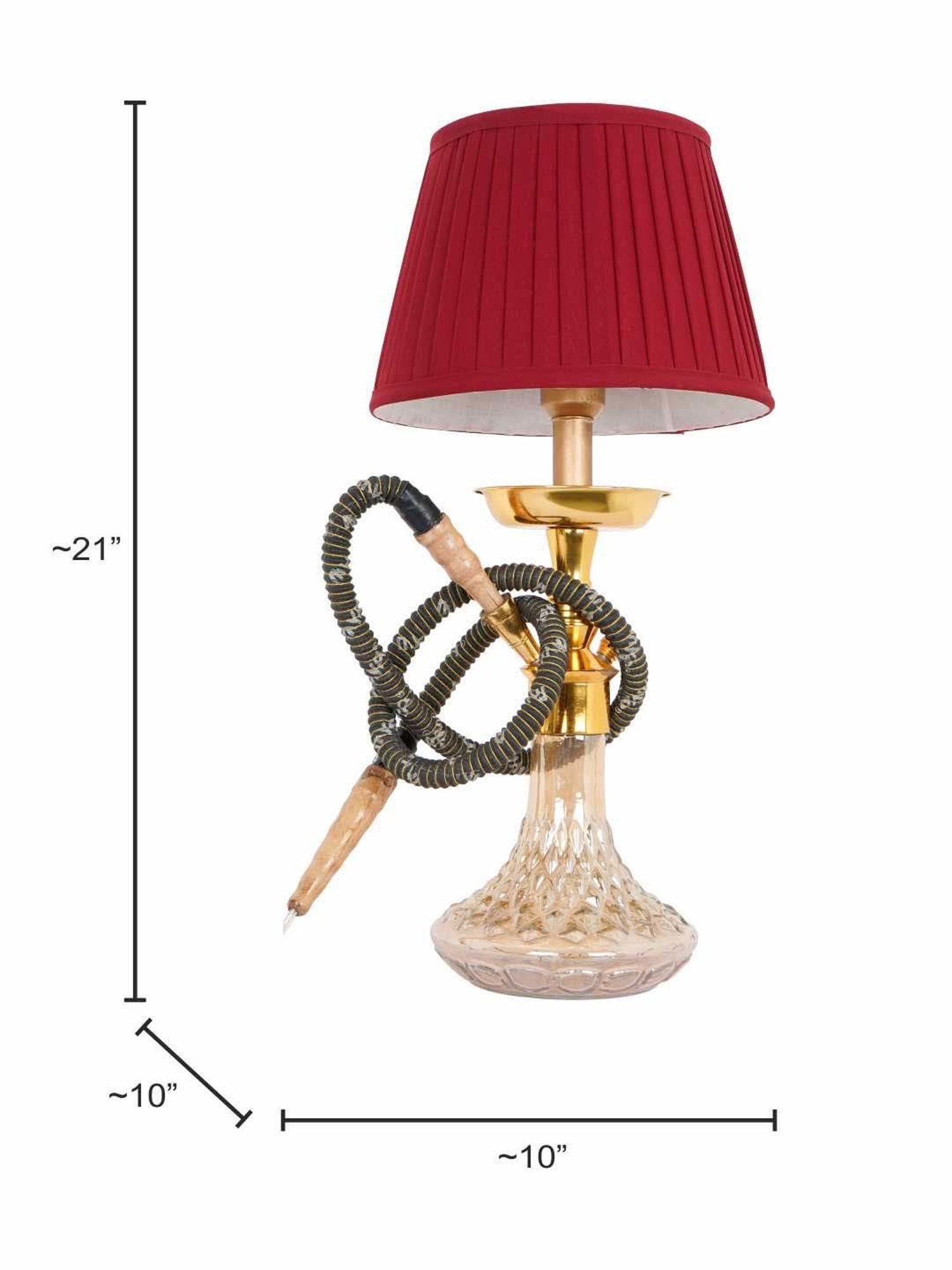 Fos Lighting Unique Cultural Fusion with Maroon Pleated Shade Hookah Table Lamp