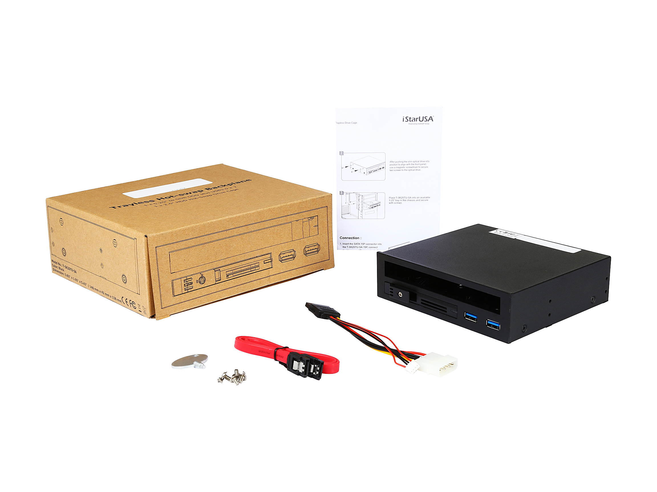 iStarUSA T-5K25TU-SA 5.25" to Slim ODD and 2.5" SATA 6Gb/s Trayless Hot-Swap Cage with USB 3.0