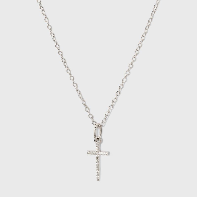 Sterling Silver Pave Cubic Zirconia Cross Pendant - A New Day™ Silver/Clear