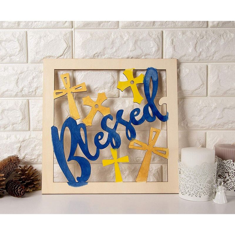 Genie Crafts 2-Pack Wooden Blessed Sign Cutouts for Arts and Crafts, Home Decoration (11.6 x 0.2 in)