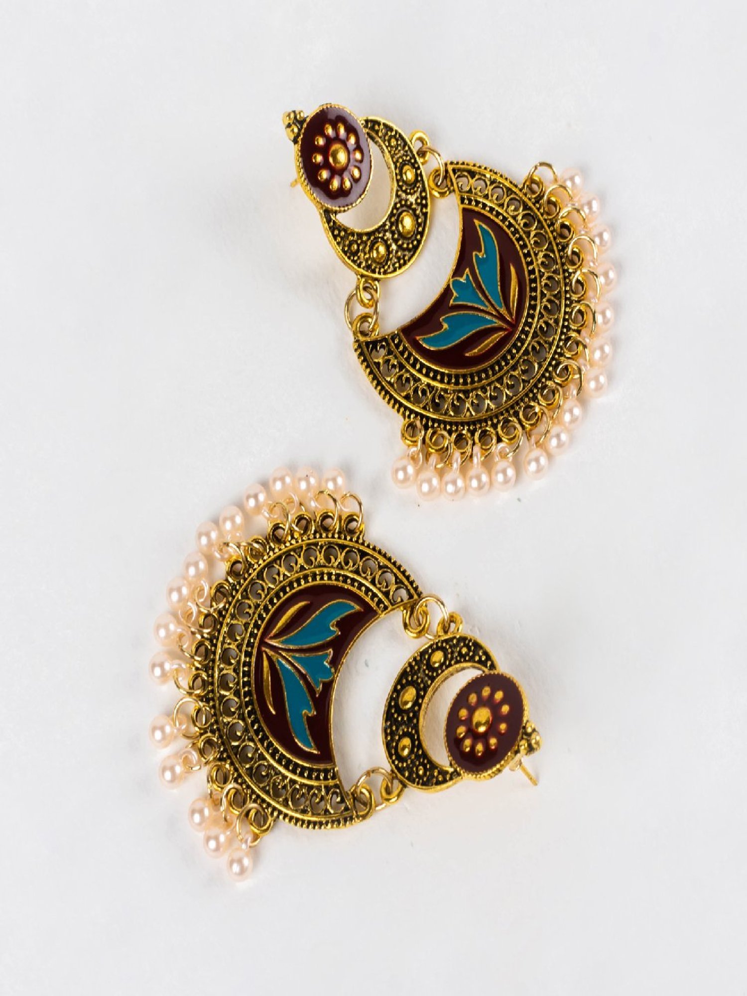 Jewelz Trendy Chand Bali Earrings Embellished With Small Pearls for Girls & Women