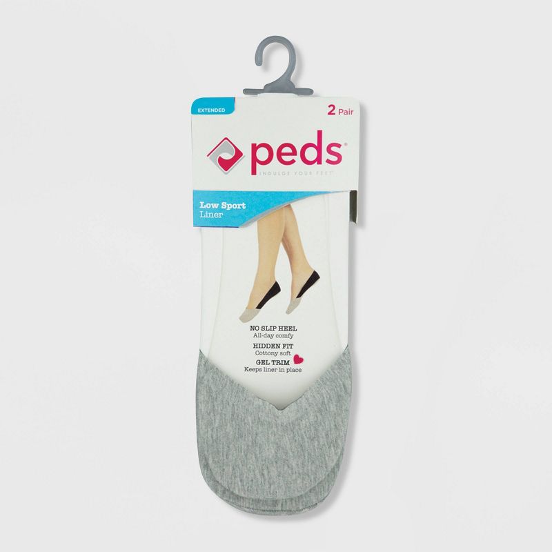 Peds Women's Extended Size Cotton 2pk Unseen Liner Casual Socks - Gray 8-12