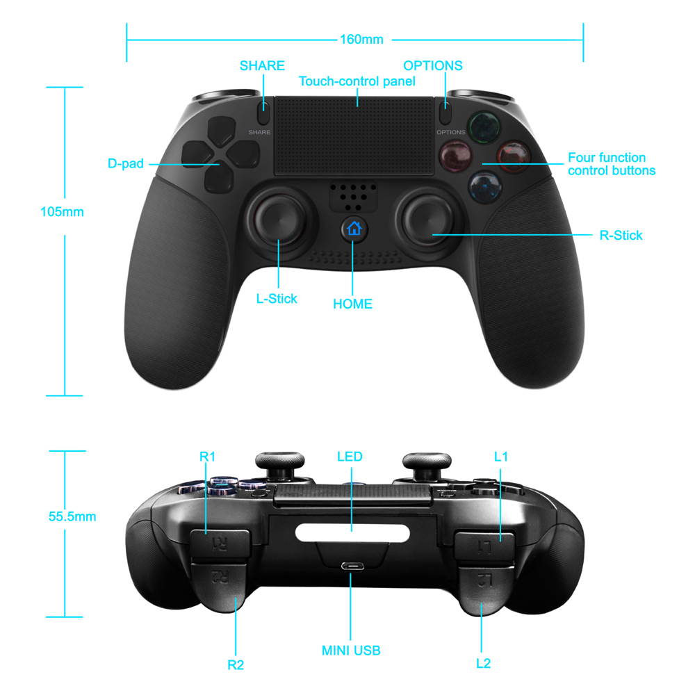 Wireless Controller for PS4/PS3 Console, Touch Panel Antiskid marks Color LED gaming Controller  , Built-in 3D acceleration sensor and G gyroscope sensor