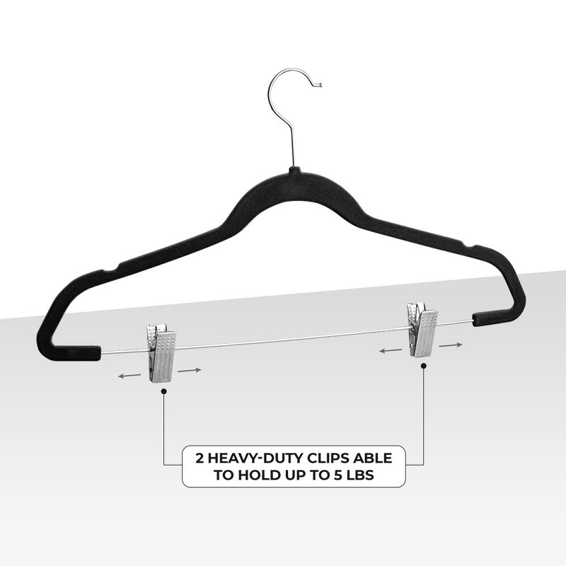 OSTO 30 Pack Premium Velvet Hangers with Clips, Non-Slip Pants Hangers with Notches; Thin Space-Saving with 360 Degree Swivel Hook; Black