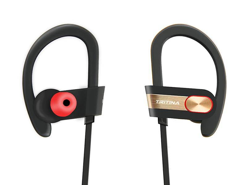 Tritina Sports Bluetooth Earphone Built-in Microphone - Stereo Sound Form Ear Tips, Sweat-proof Sport Earphone Running,Jogging with music (Black with Gold)