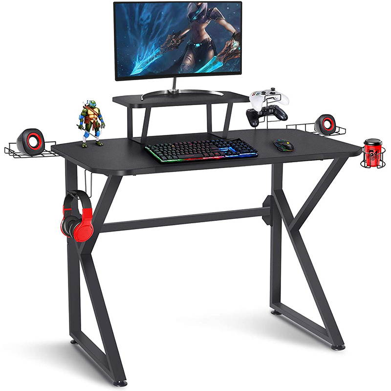 Gaming Desk 39 Inch Computer Desk Gaming Table K Shaped Pc Gaming Workstation Home Office Desk with Headphone/CD Holder, Gaming Controller Rack, K01