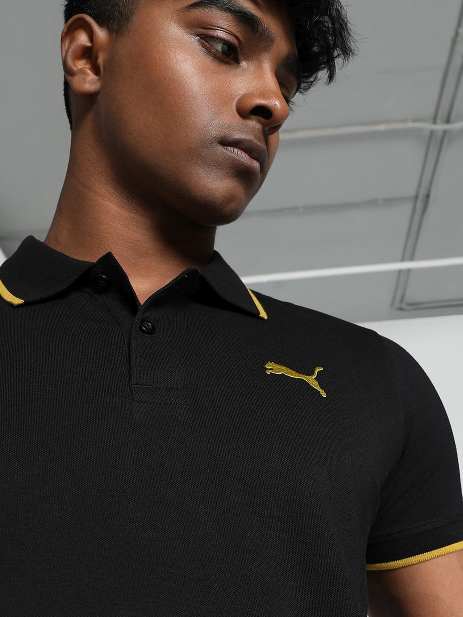 Puma Black Cotton Slim Fit Sports Polo