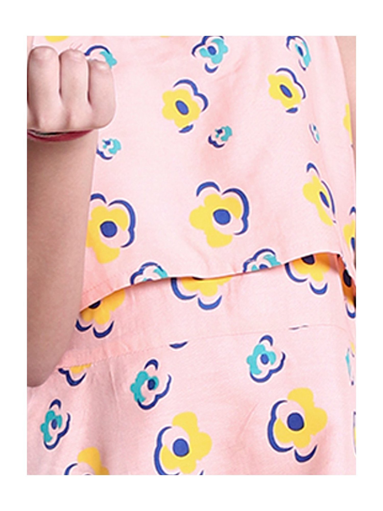 Kiddopanti Girls Peach Floral Print Dress