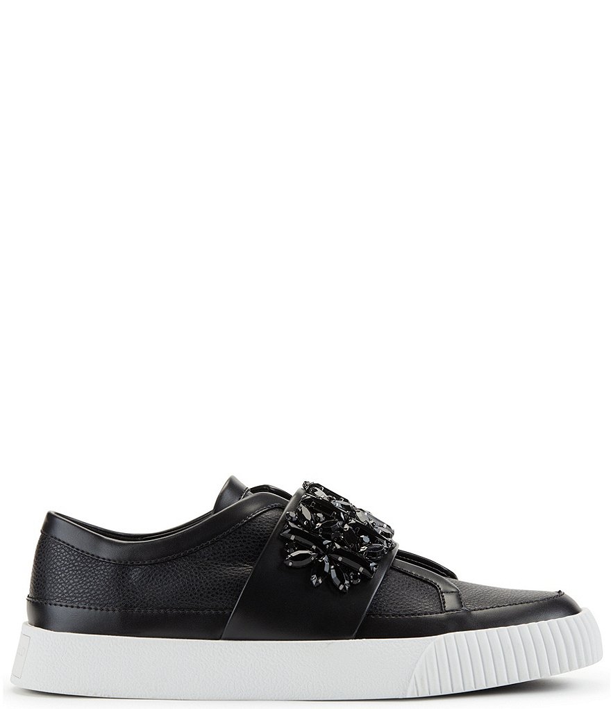 KARL LAGERFELD PARIS Jules Leather Rhinestone Band Slip-On Sneakers