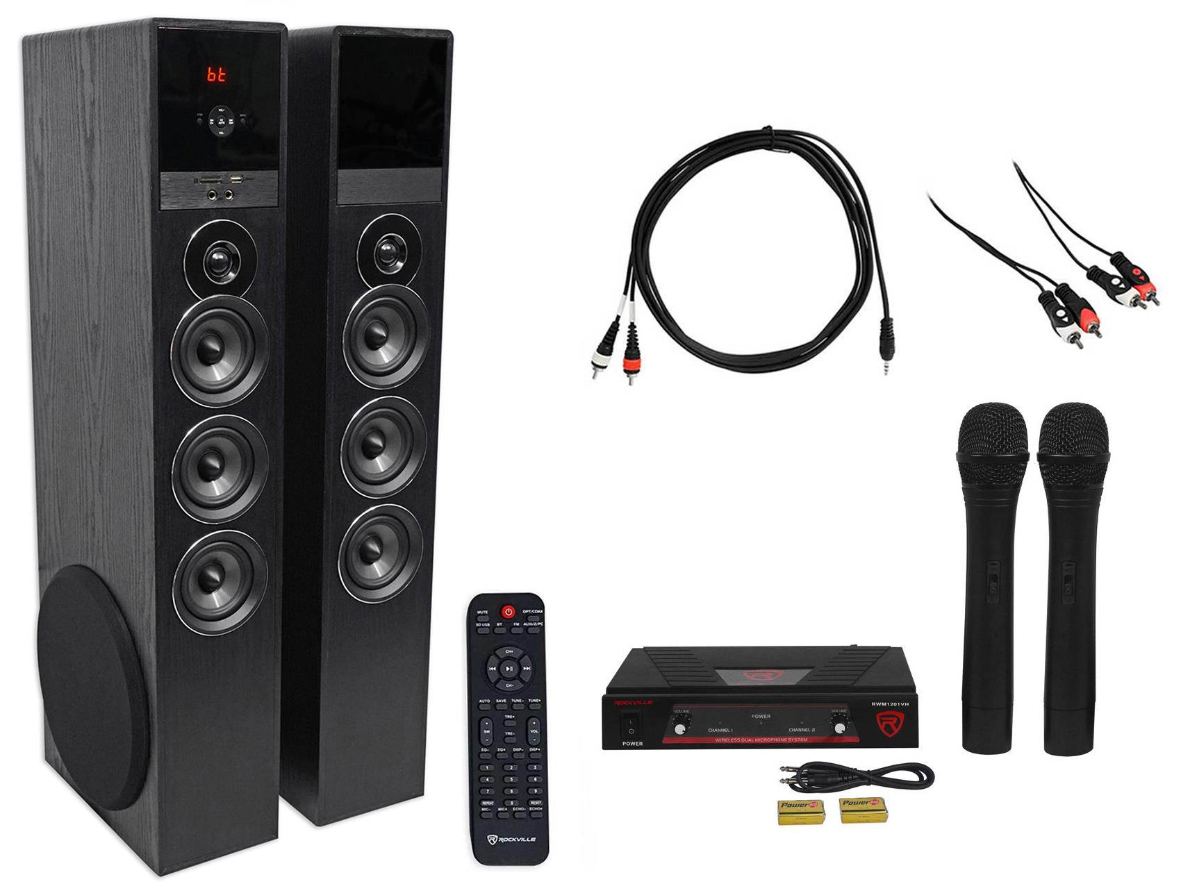 Rockville Bluetooth Home Theater/Karaoke Machine System w/(2) Wireless Mics+Subs
