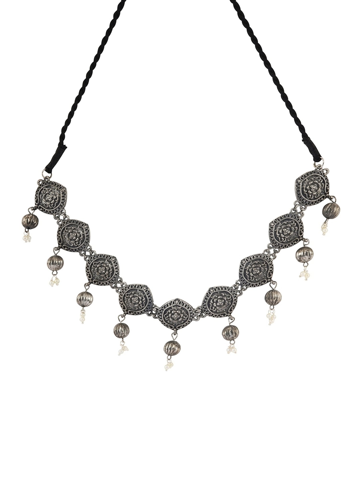 Teejh Ethnic Sajani Silver Oxidized Necklace Set for Women