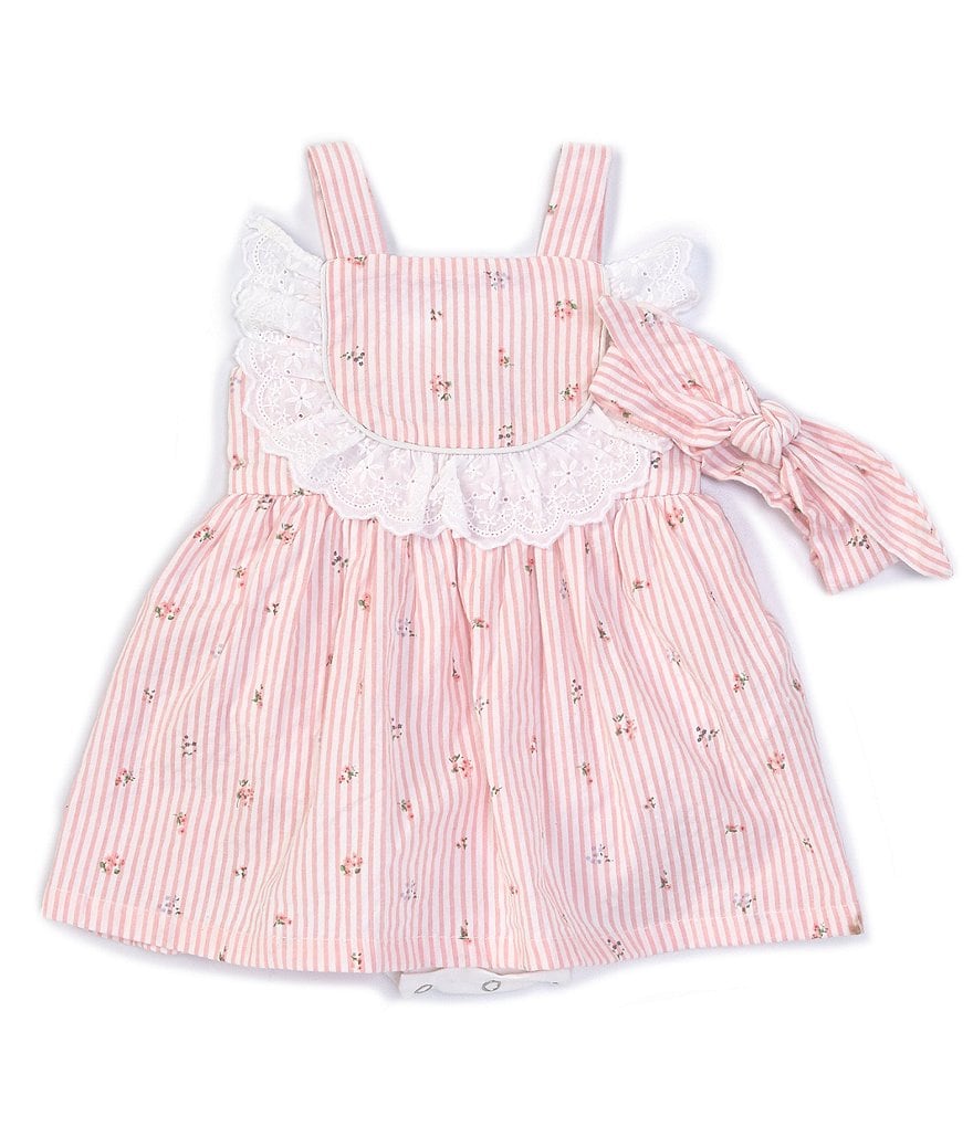 Pastourelle by Pippa & Julie Baby Girls Newborn-24 Months Rosebud-Embroidered Striped Dress Bodysuit