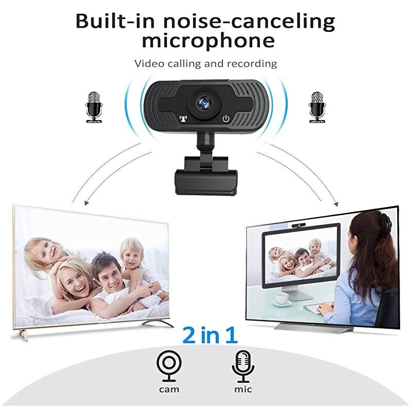 Webcam with Microphone,  Full HD 1080P Web Cameras for Computers, Web Cam for Video Conferencing, YouTube, Recording and Streaming, Computer Camera with 110-Degree View for PC,Desktop or Laptop