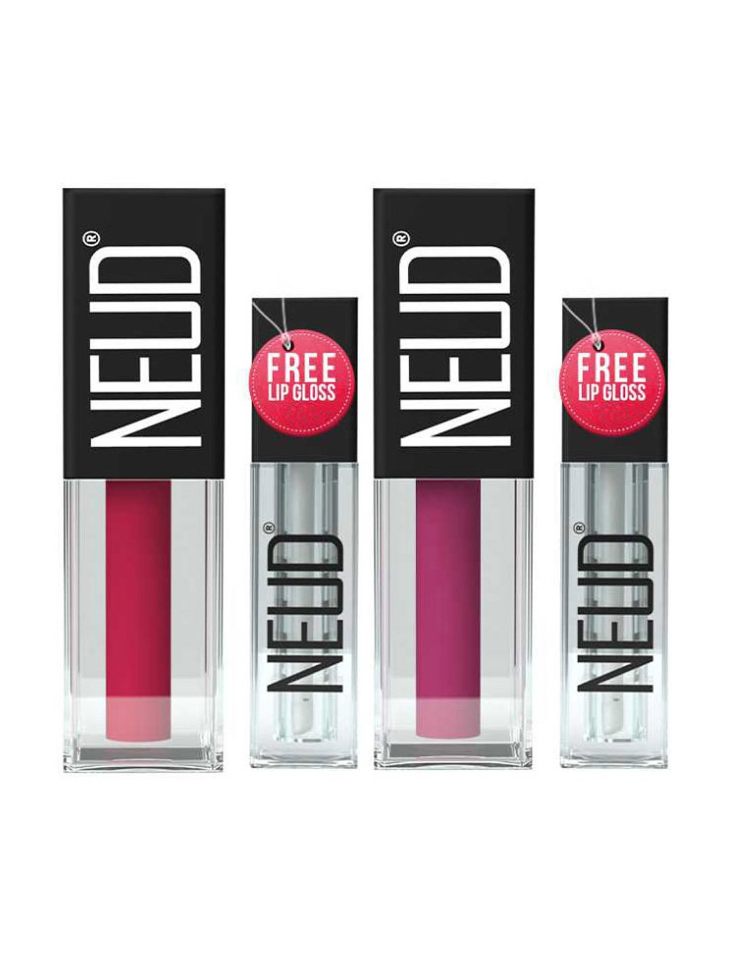 Neud Matte Liquid Lipstick Combo Quirky Tease & Hottie Crush with Two Lip Gloss Free