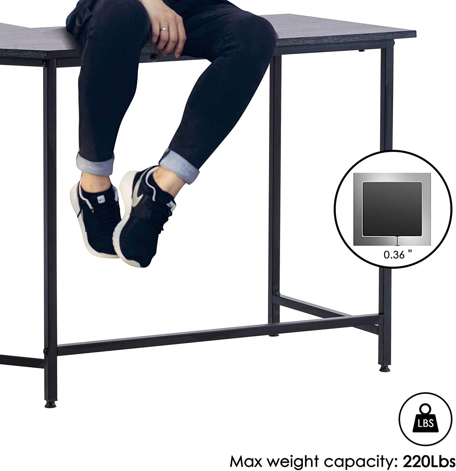 L-Shaped Corner Desk Computer Gaming Desk with Monitor Stand Riser,Home Office Writing Workstation, Black, 63 x 44 inch (Black)