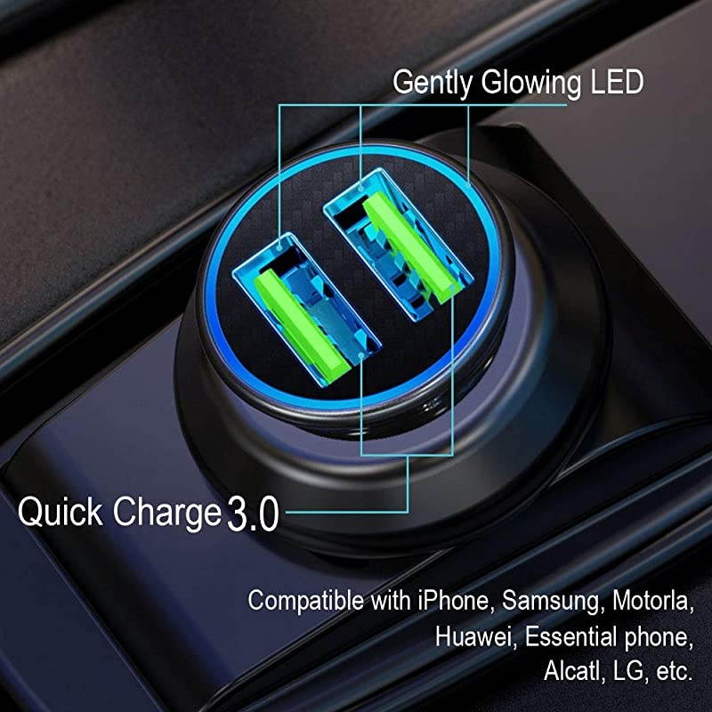 Charge 3.0 Car Charger Mini 30W 4.8A Metal Dual USB Ports QC 3.0 Car Charger Adapter Flush Fit Fast Charge Car Adapter for iPhone 11/XR/Xs/Max/X/8/7, iPad Pro/Air 2/Mini, Galaxy, LG and More
