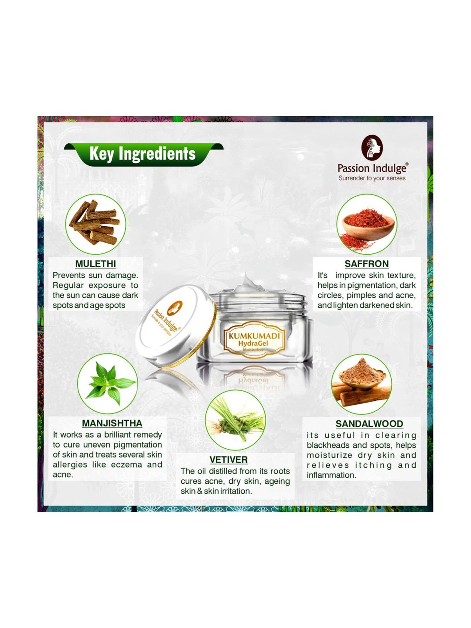 Passion Indulge Kumkumadi Hydra Gel Moisturizer SPF 15 - 50 gm