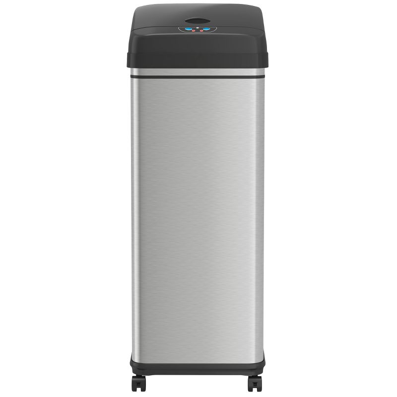 iTouchless Rolling Sensor Kitchen Trash Can with Wheels and AbsorbX Odor Filter 13 Gallon Silver Stainless Steel
