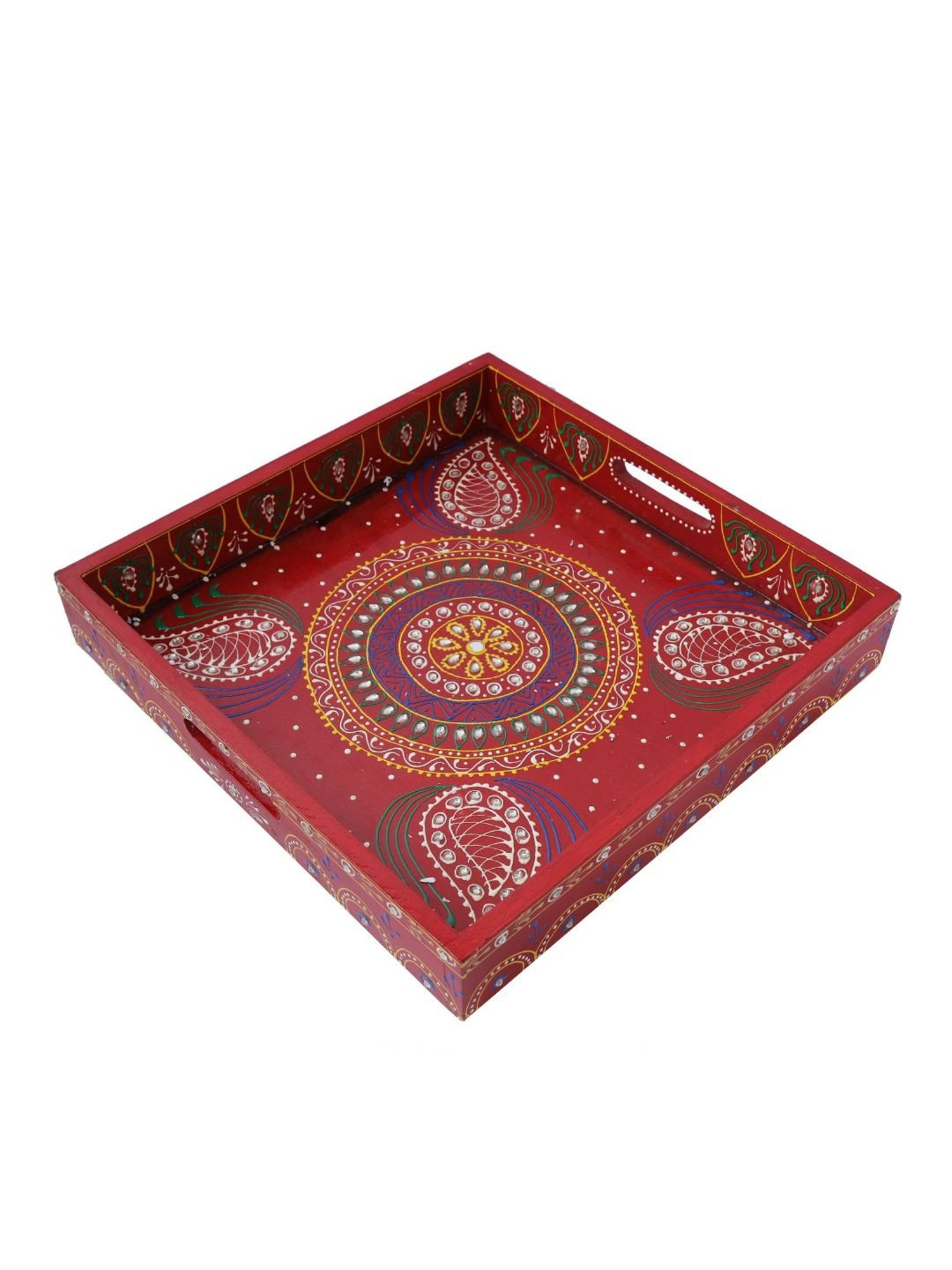 Aapno Rajasthan Red Wooden Tray with 4 Jars