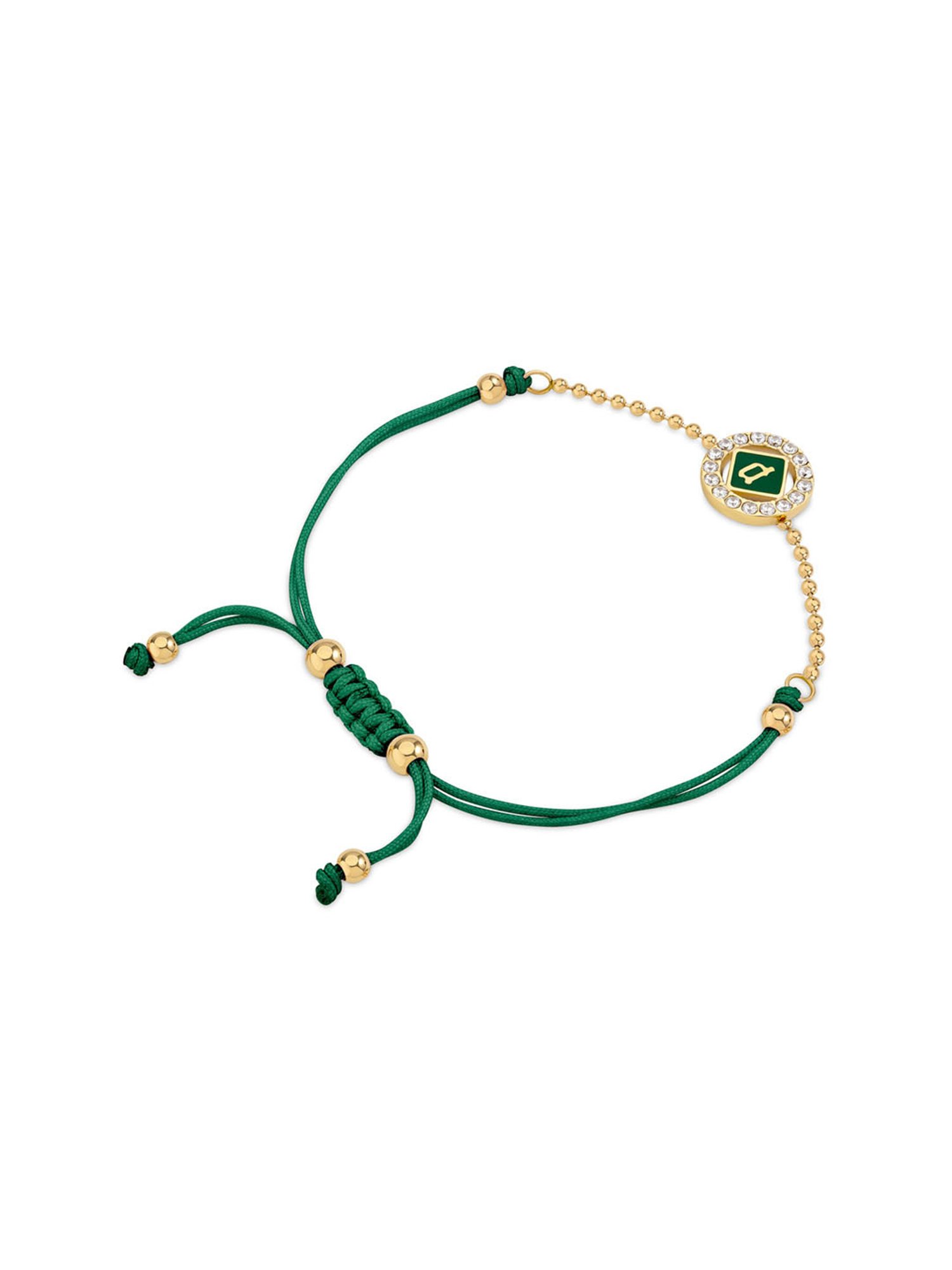 Police Luck Enamel Crystal Cord Slider Green Flexible fit Bracelet for Women