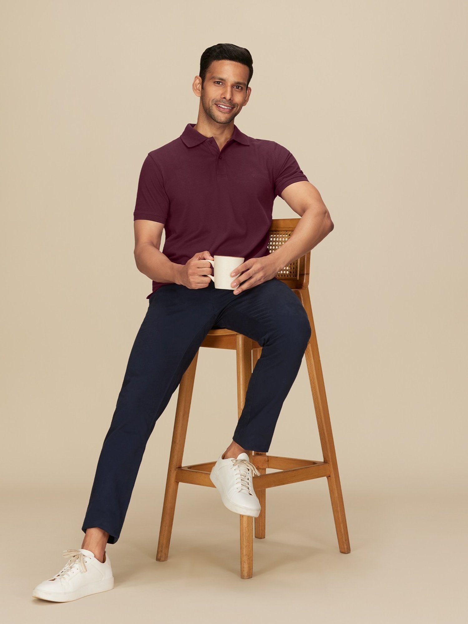 XYXX Merlot Maroon Cotton Regular Fit Polo T-Shirts