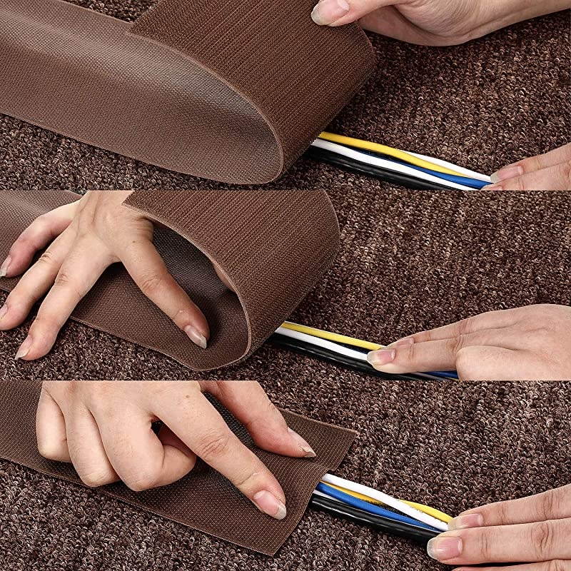 Floor Strip Cord Cover Grip Floor Protector Carpet Management Hold Cords in Place Keep s Organized Protect Cords and Prevent a Trip Hazard 3 Inch x 10 Feet 20 Feet Brown
