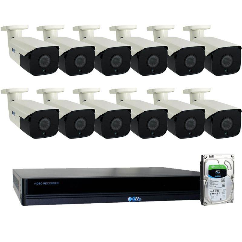 GW 4K Ultra HD 8MP PoE IP Camera Security System, 32CH NVR H.265 UHD 4K Output at 30fps Real Time, 24 x 4K WDR 8 Megapixel IP Bullet Cameras, 2.8~12mm Motorized Zoom Lens Weather Proof, Optional Audio